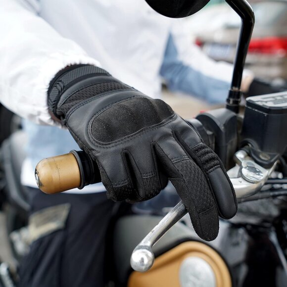 Men Black Touch Screen Full Finger Motorcycles Genuine Protective Leather Gloves - Picture 3 of 6